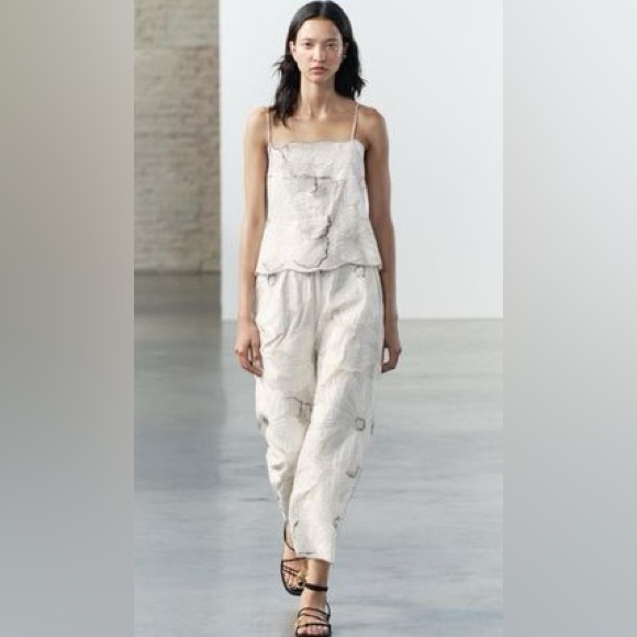NWT Zara Embroidered Strappy Top Size L & Straight Leg Pants Size M - Picture 5 of 14